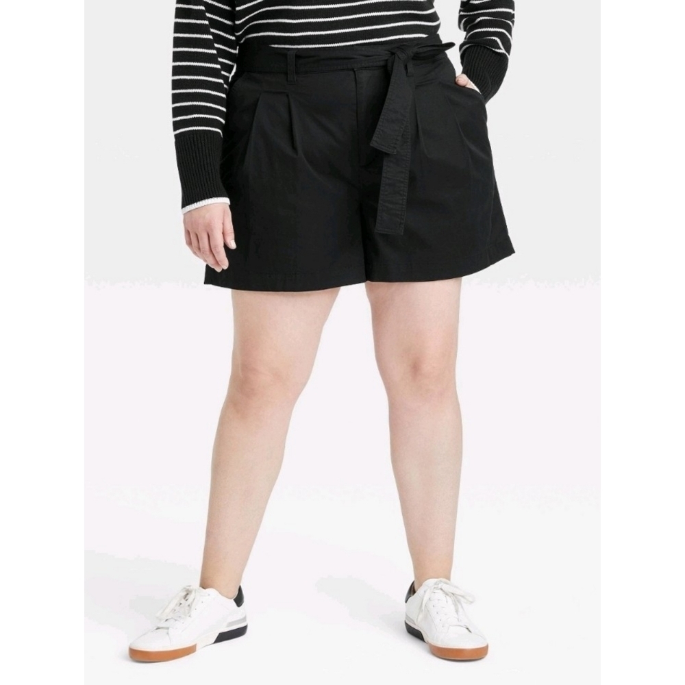A New Day High Rise Pleat Front Shorts Black Size 14